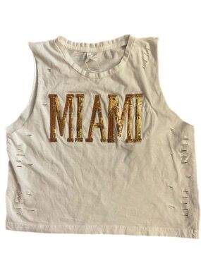 miami White Tank with Gold Sequin Logo